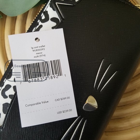 Kate Spade NWT Meow Cat Large Continental Wallet in Black Leather White Leopard - Picture 7 of 12